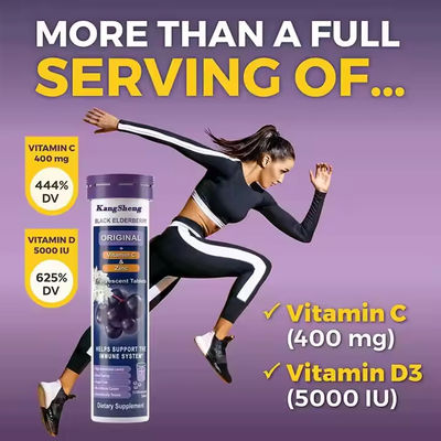 Black Elderberry Effervescent Tablets with Vitamin C Zinc Extract Support Immune System