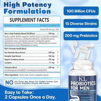 Probiotics for Men Capsules with Saw Palmetto Berry Extract Boosts Digestive Health